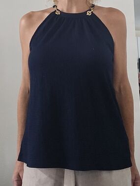 Michael Kors Navy Tank with Gold Accent